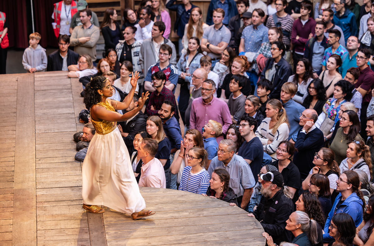 Nadia Nadarajah as Cleopatra in Antony and Cleopatra at Shakespeare's Globe (c. Ellie Kurttz)