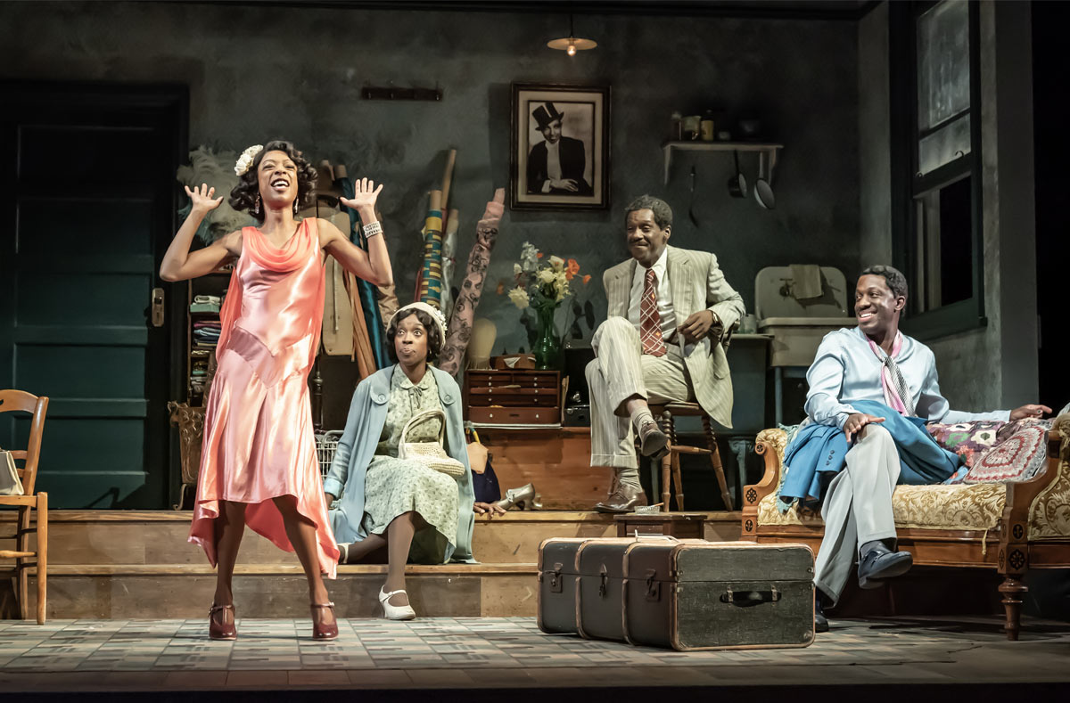 Samira Wiley (Angel), Ronkẹ Adékoluẹjo (Delia), Sule Rimi (Sam) &amp; Giles Terera (Guy) in Blues for an Alabama Sky. Photo by Marc Brenner