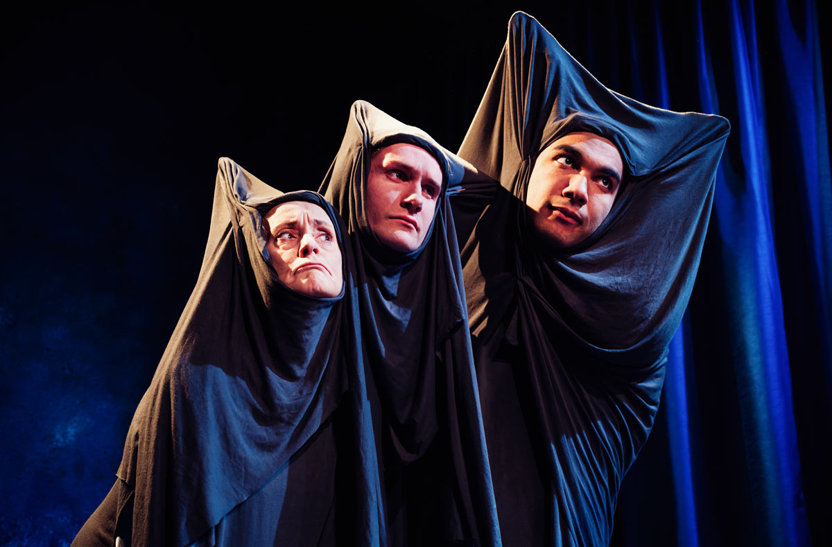 Leyon Stolz-Hunter, Katy Brittain and Tom Morley in Eurydice at Jermyn Street Theatre. Photography by Alex Brenner