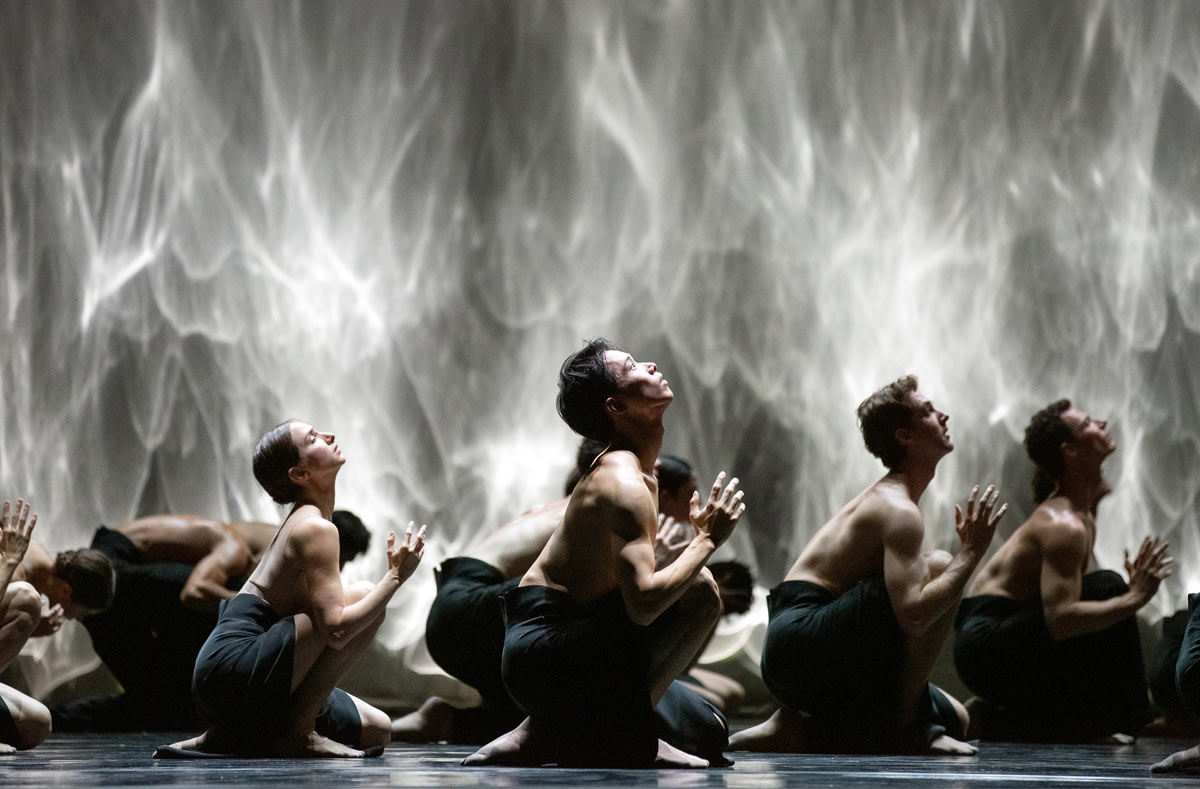 Kota Sato and Artists of the Ballet in Angels’ Atlas.  Photo by Karolina Kuras. Courtesy of The National Ballet of Canada.