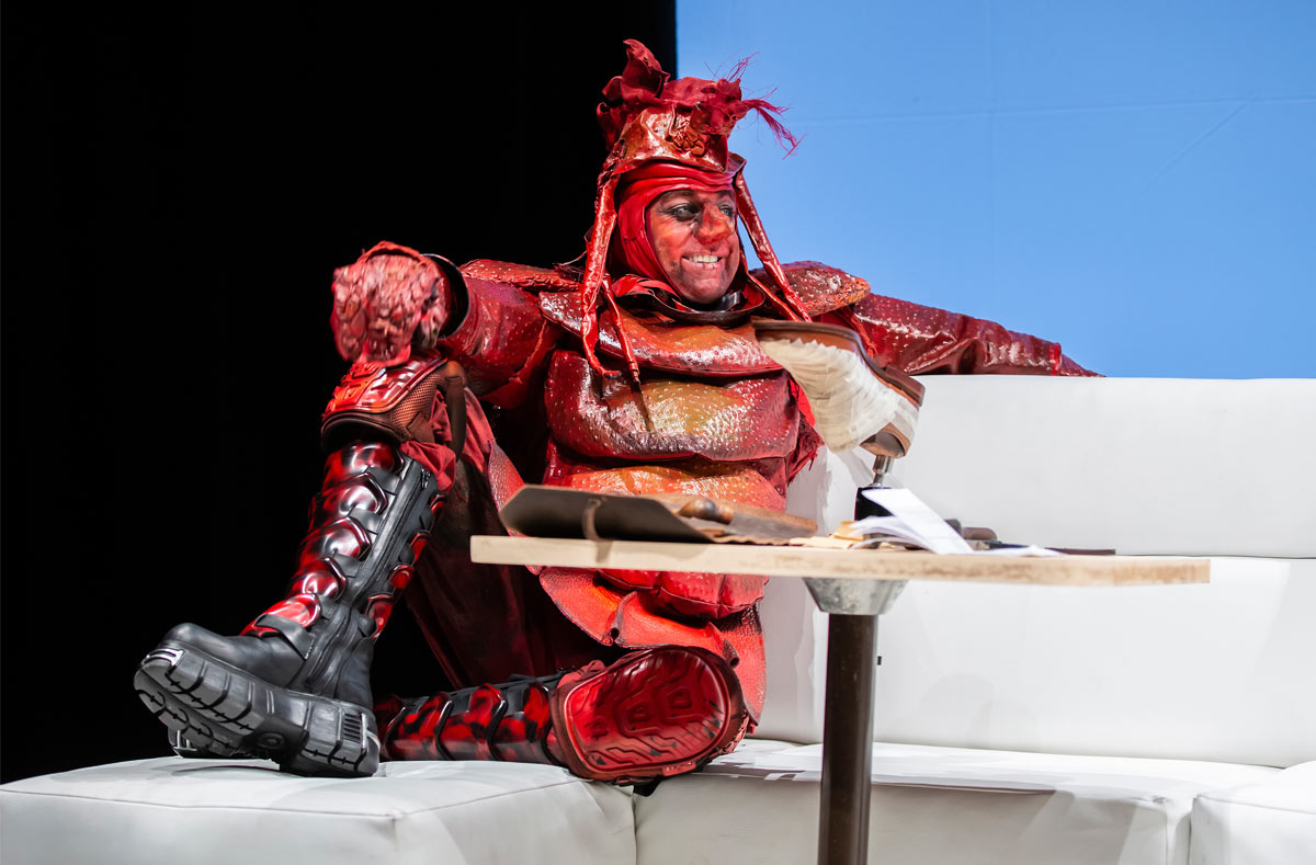 Rufus Hound (Gary) in It's Headed Straight Towards Us at the Park Theatre. Credit Pamela Raith Photography