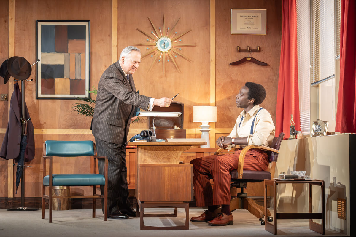 Stanley Townsend (Mr Parks) and Ivanno Jeremiah (Sidney Poitier) in Retrograde at the Apollo Theatre. Credit - Marc Brenner