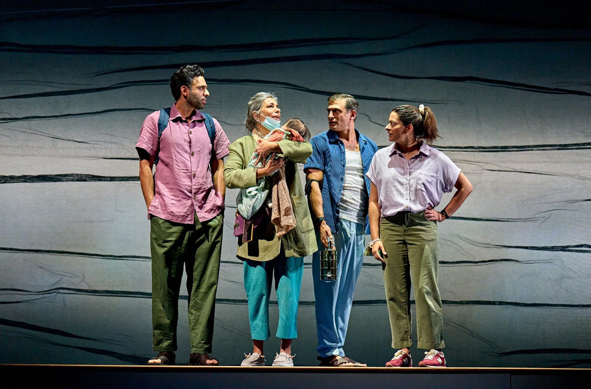 The cast of A Tupperware of Ashes at Dorfman Theatre. Photo by Manuel Harlan