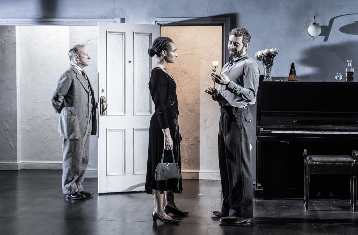 Nigel Hastings, Natalie Simpson and James Corrigan in Visit From An Unknown Woman, credit Marc Brenner