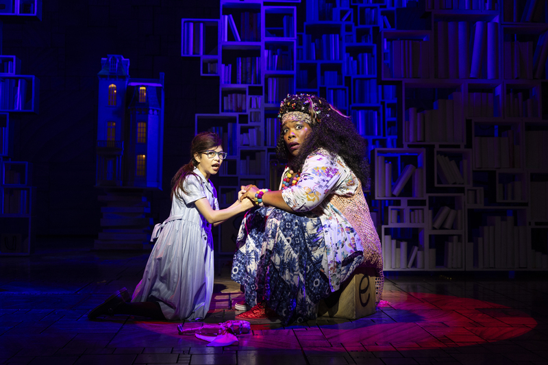 Angelica Scott (one of the four performers) and Deborah Tracey (Mrs Phelps) in RSC's Matilda The Musical. Photo by Ellie Kurttz